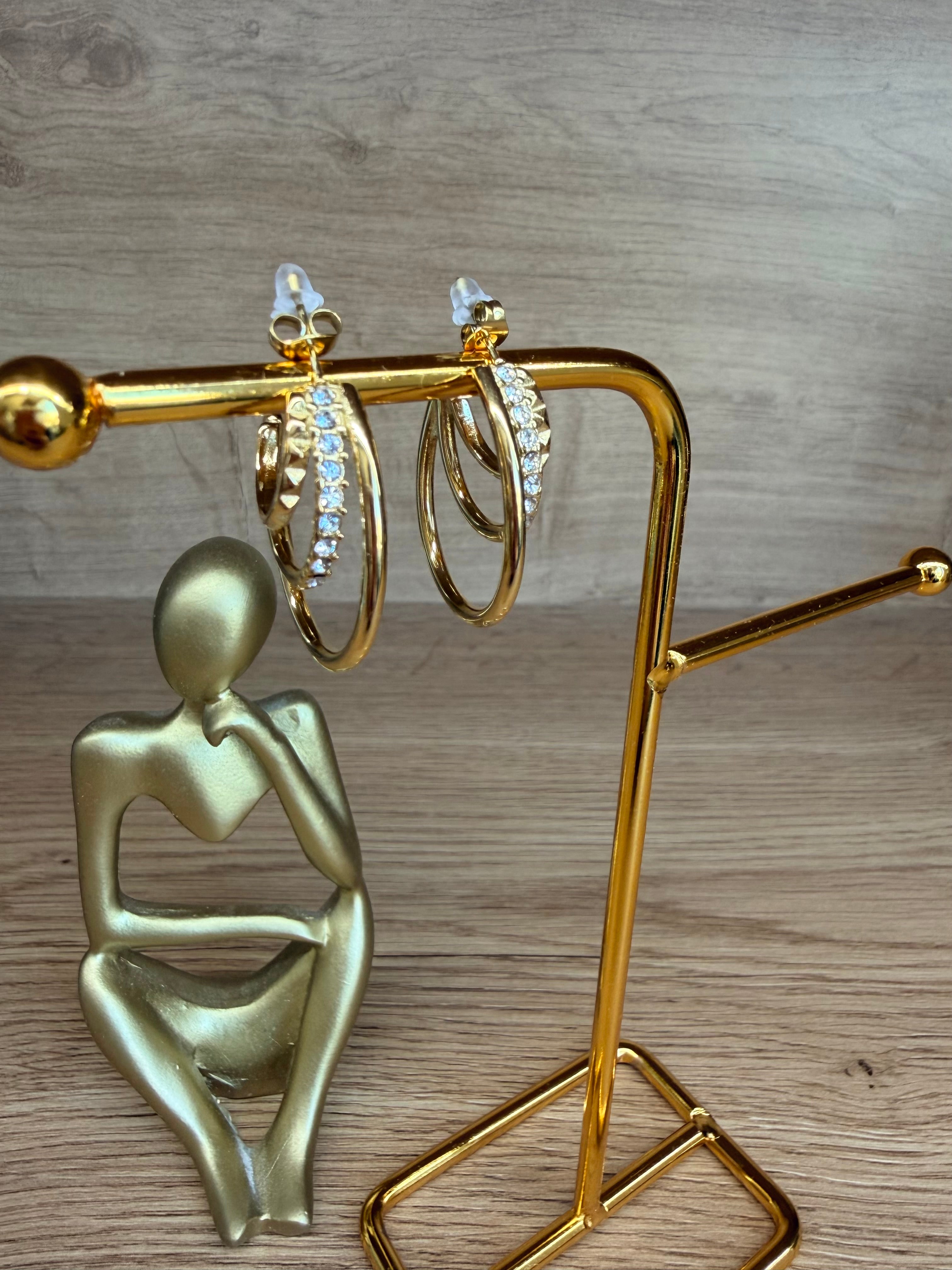 Boucles d'Oreilles Créoles Dorées – Double Rang Strass