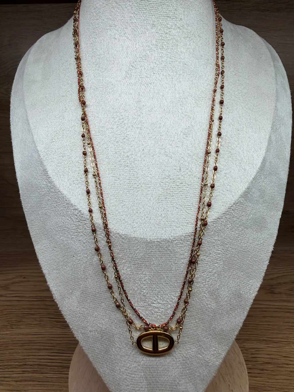 Collier / Bracelet Multi-Rang 2-en-1 Acier Inoxydable Doré - Liens Tissés, Perles et Maillon