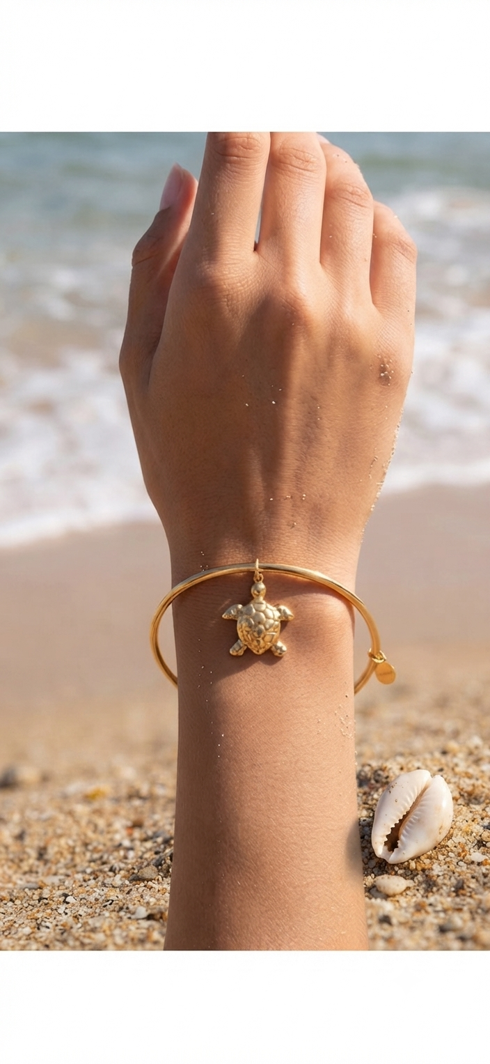 Bracelet Jonc Tortue Doré en Acier Inoxydable