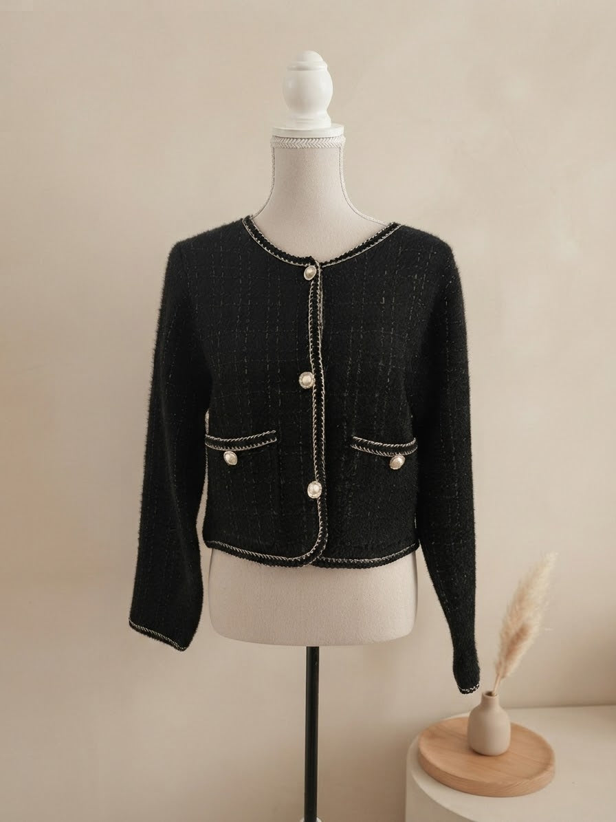 Cardigan Court Noir et Doré