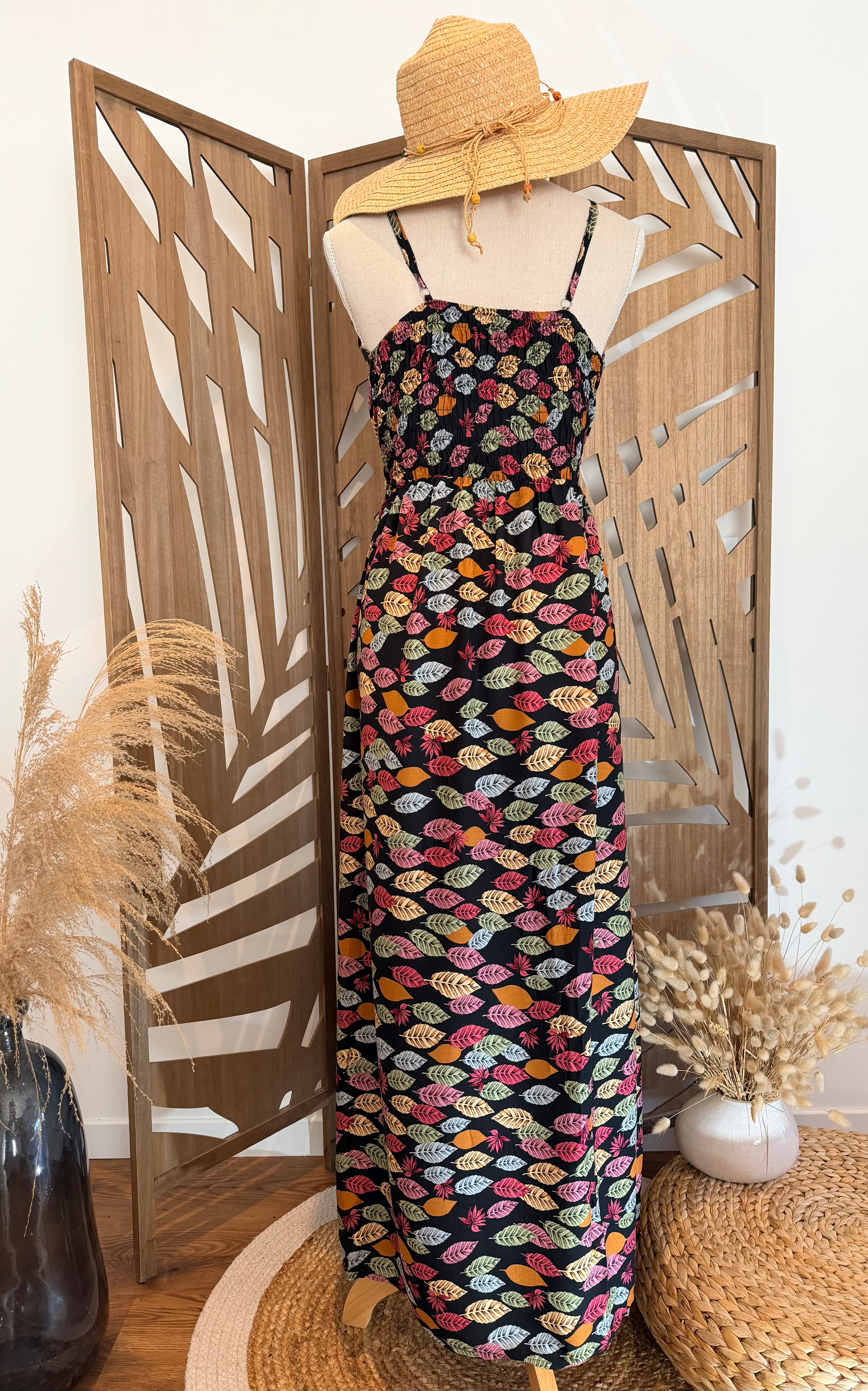Robe longue bohème à imprimé feuilles – Giracoo