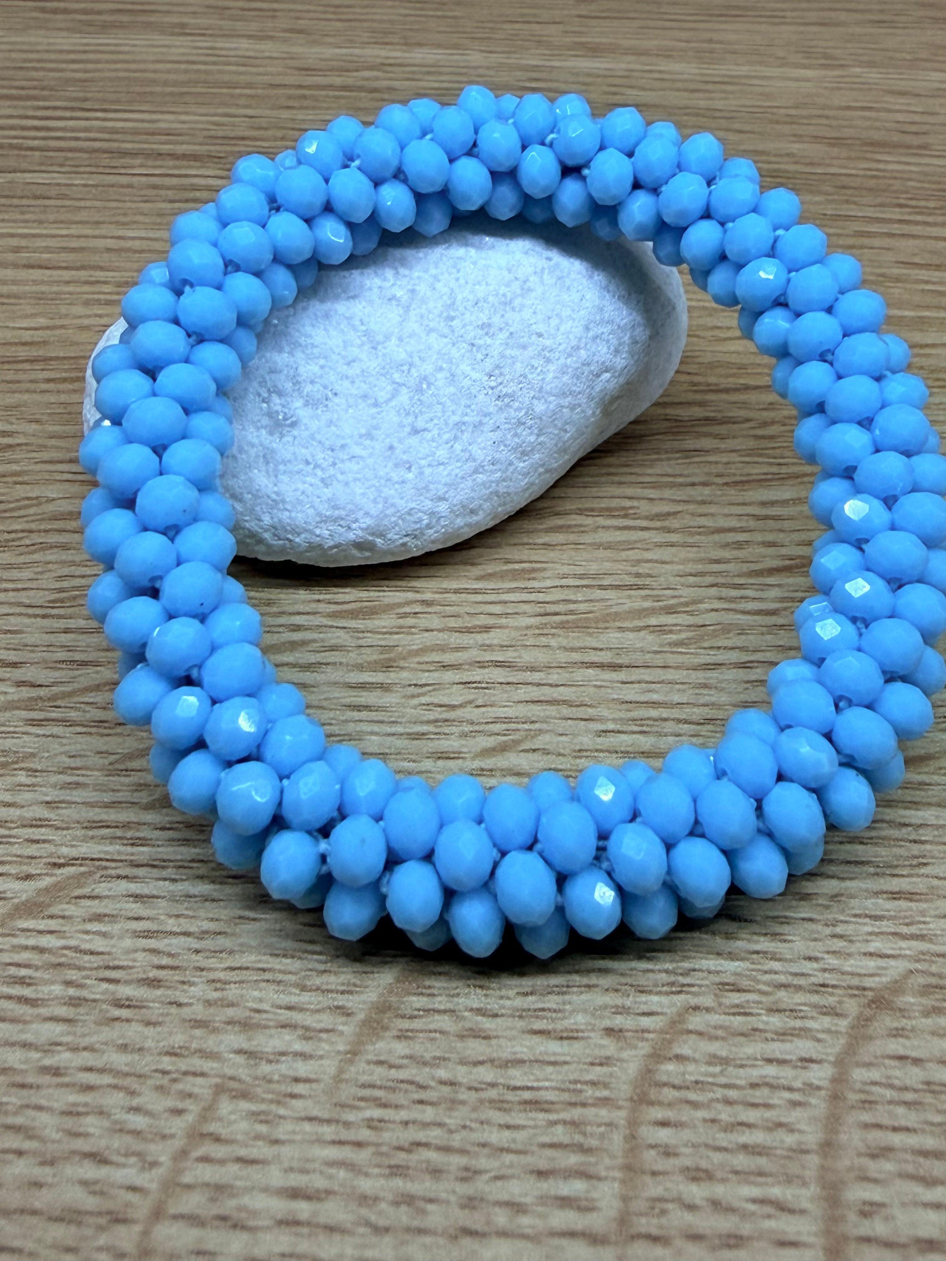 Bracelet Élastique Épais en Perles Bleu Clair