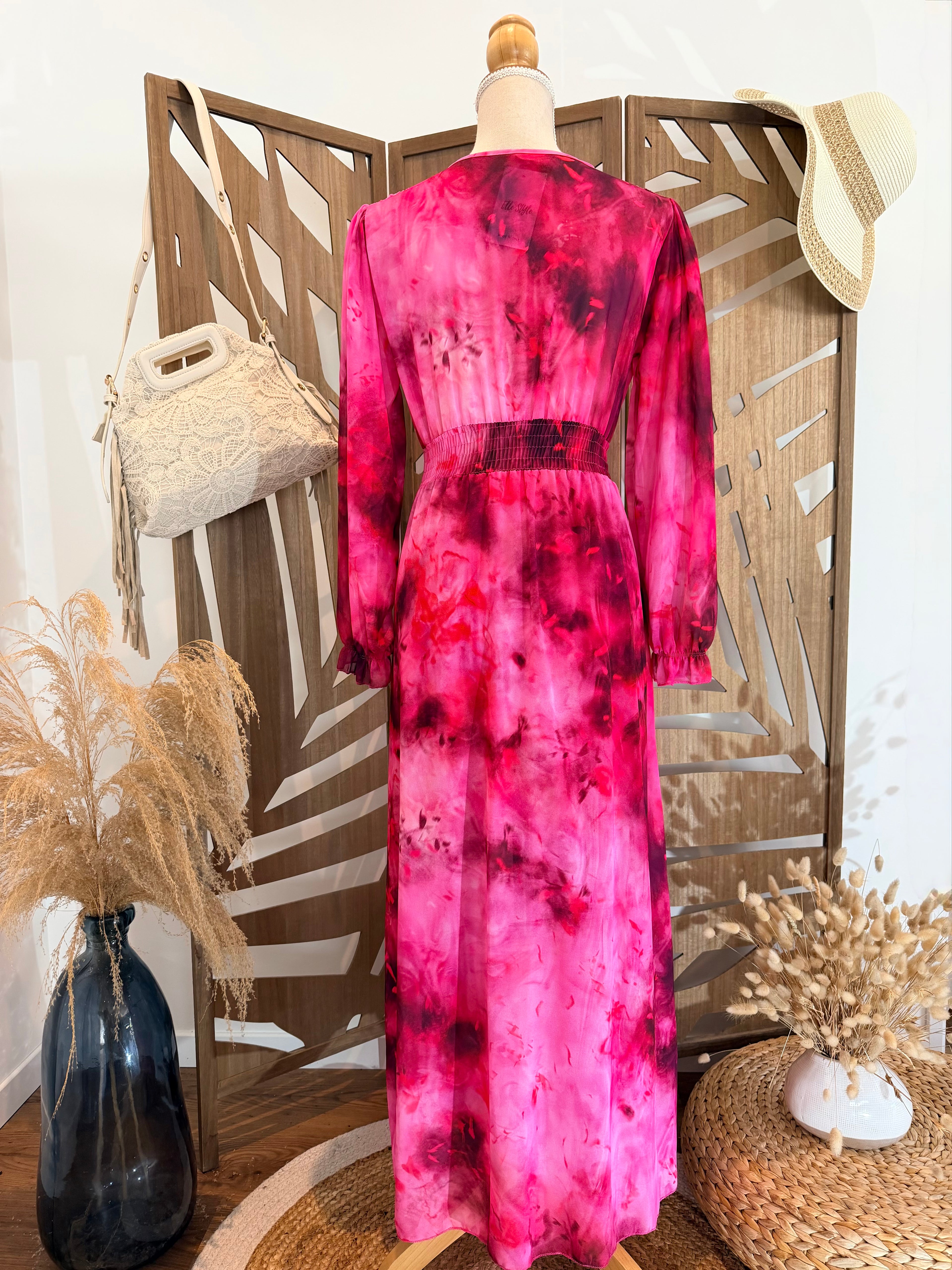 Robe manches longues fuchsia