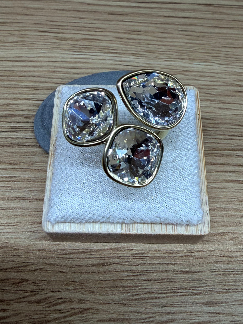 Bague Ouverte Acier Inoxydable Doré et Cristaux Scintillants