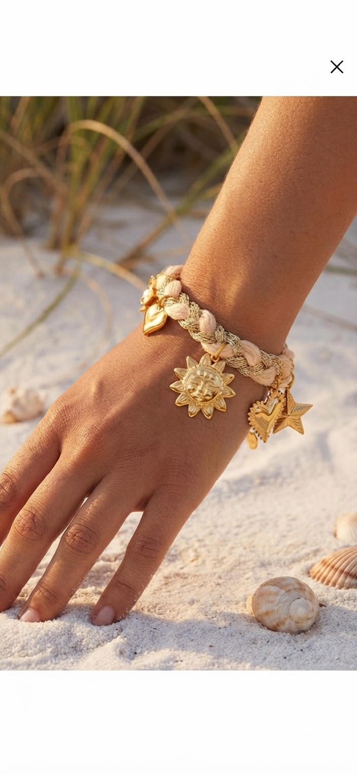 Bracelet Tressé à Breloques – Acier Inoxydable Doré