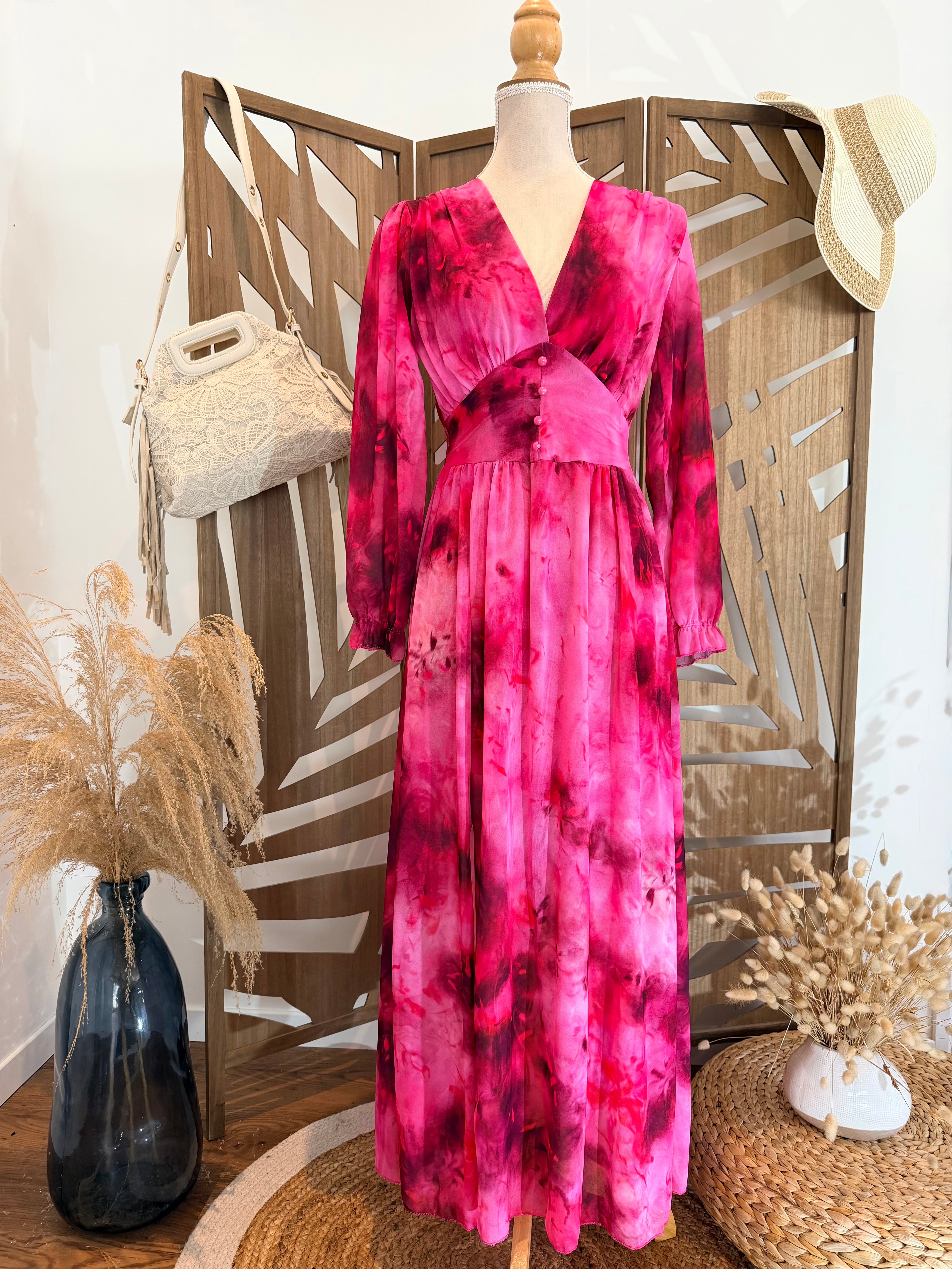 Robe manches longues fuchsia
