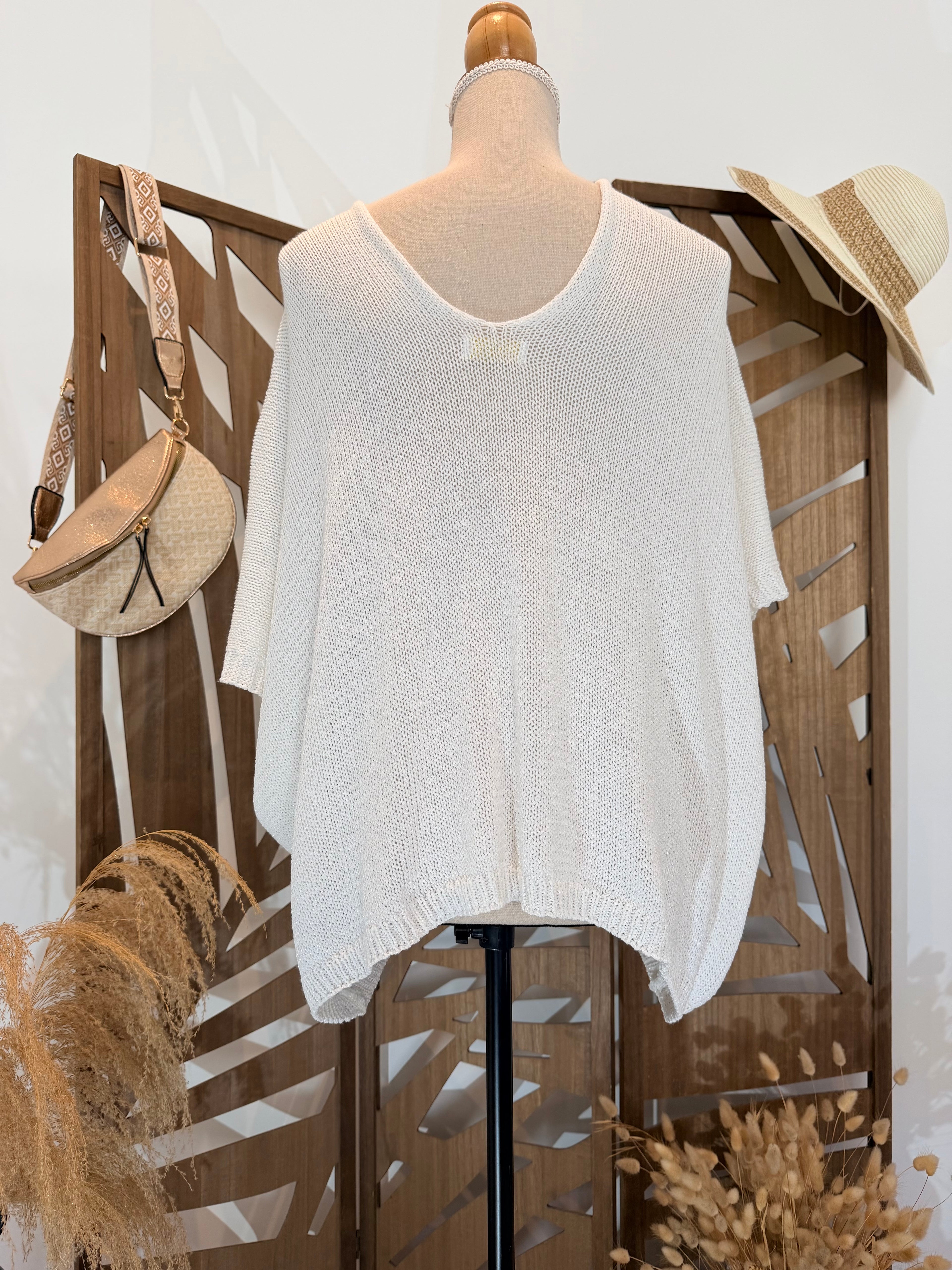 Top en maille fine "Ineo Couture" – Blanc & Cœurs Dorés