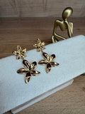 Boucles d’oreilles Pendantes Fleurs Éclatantes – Acier Inoxydable Doré