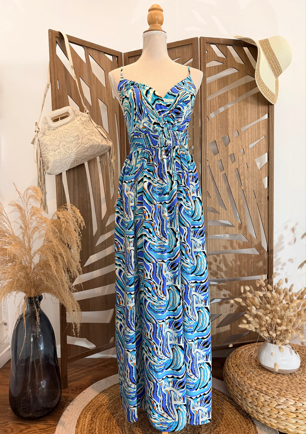 Robe longue imprimée bleue-Miss Sara