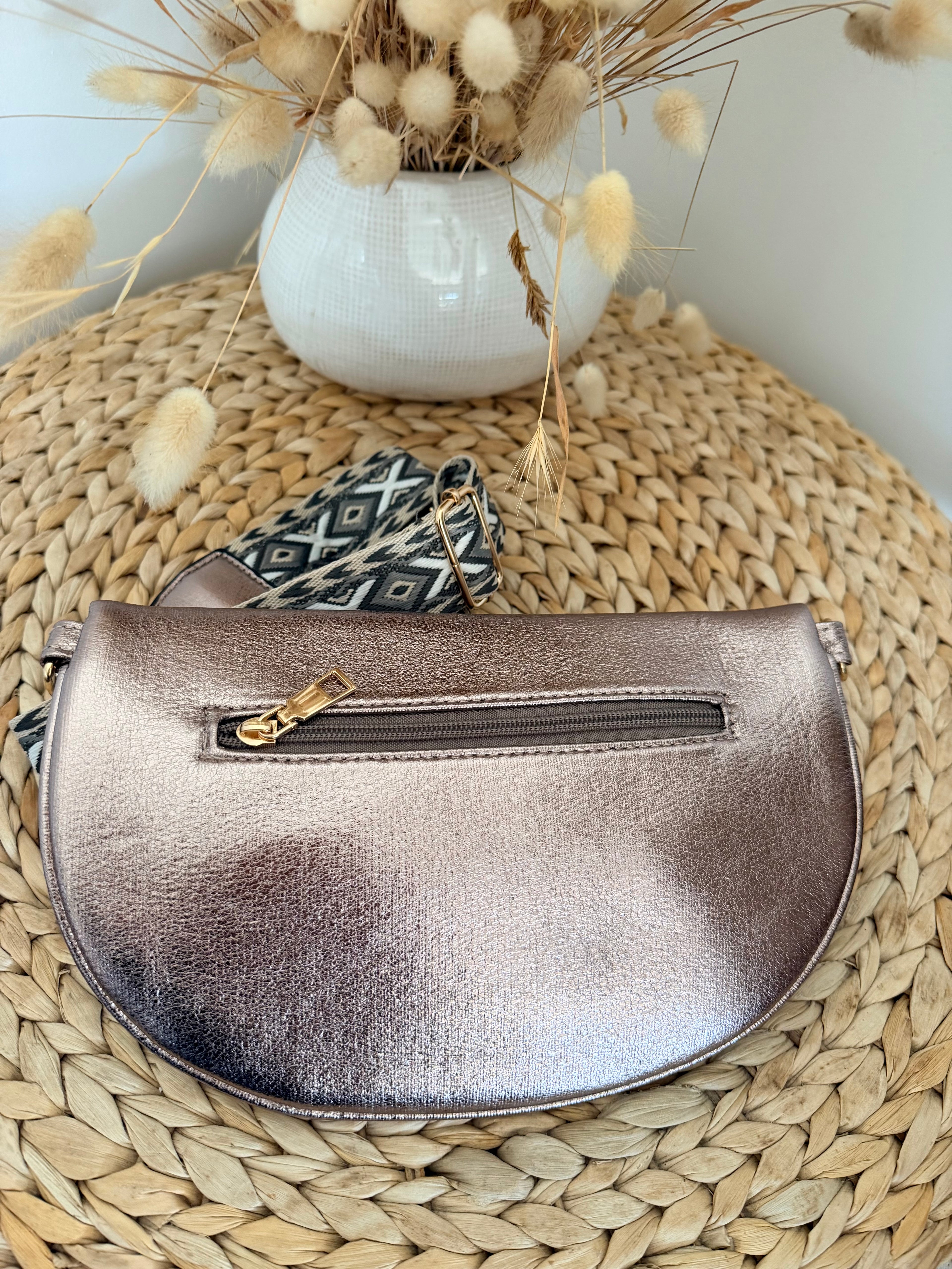 Sac Banane Bohème – Motif Géométrique Noir & Vieux Rose