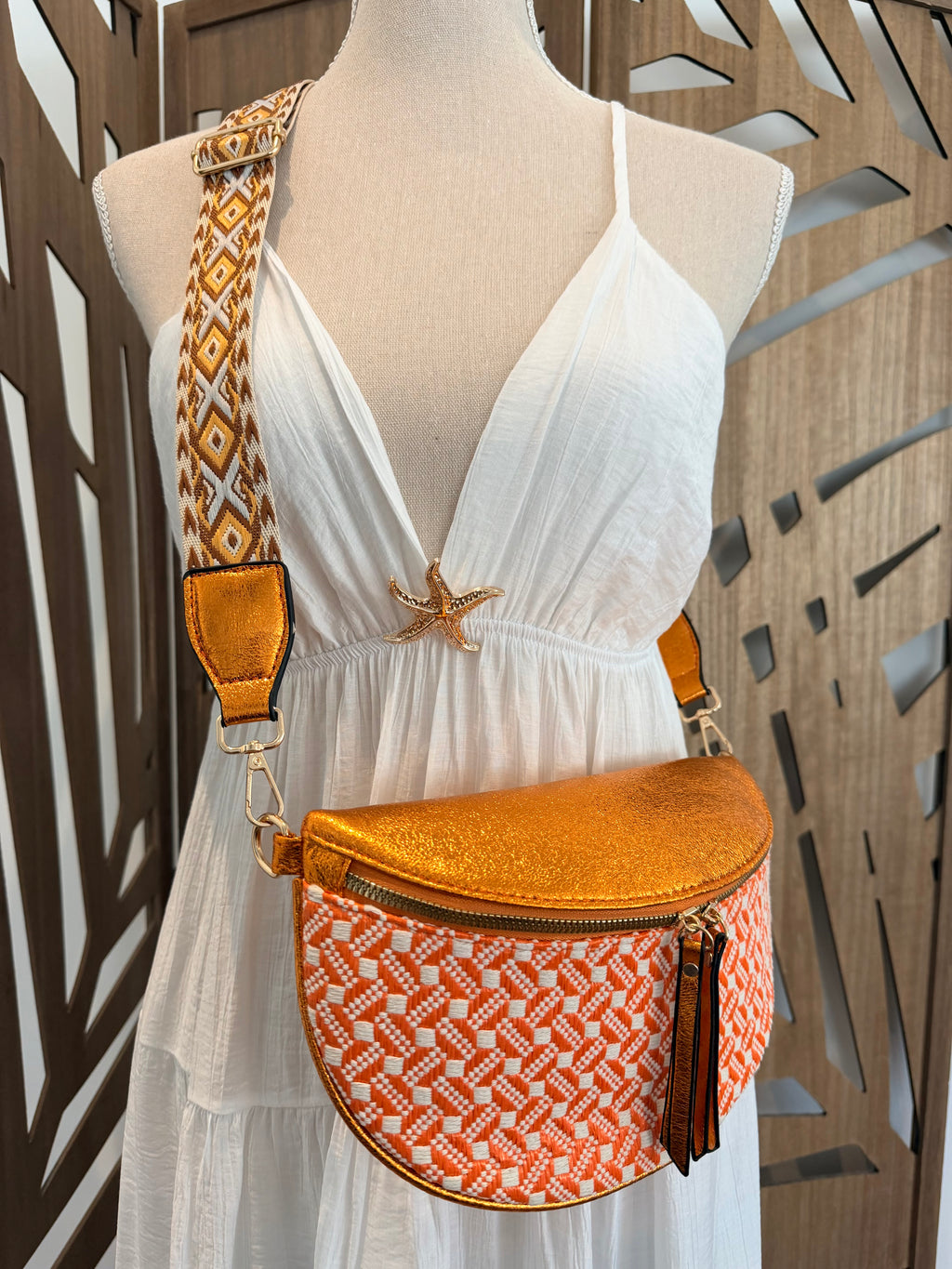 Sac Banane Bohème – Motif Géométrique Orange