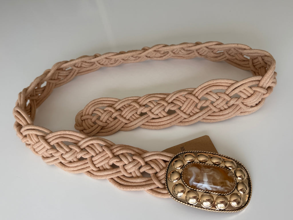Ceinture Tressée Beige taupe  avec Boucle Bijou Dorée – Saison Nandi Paris