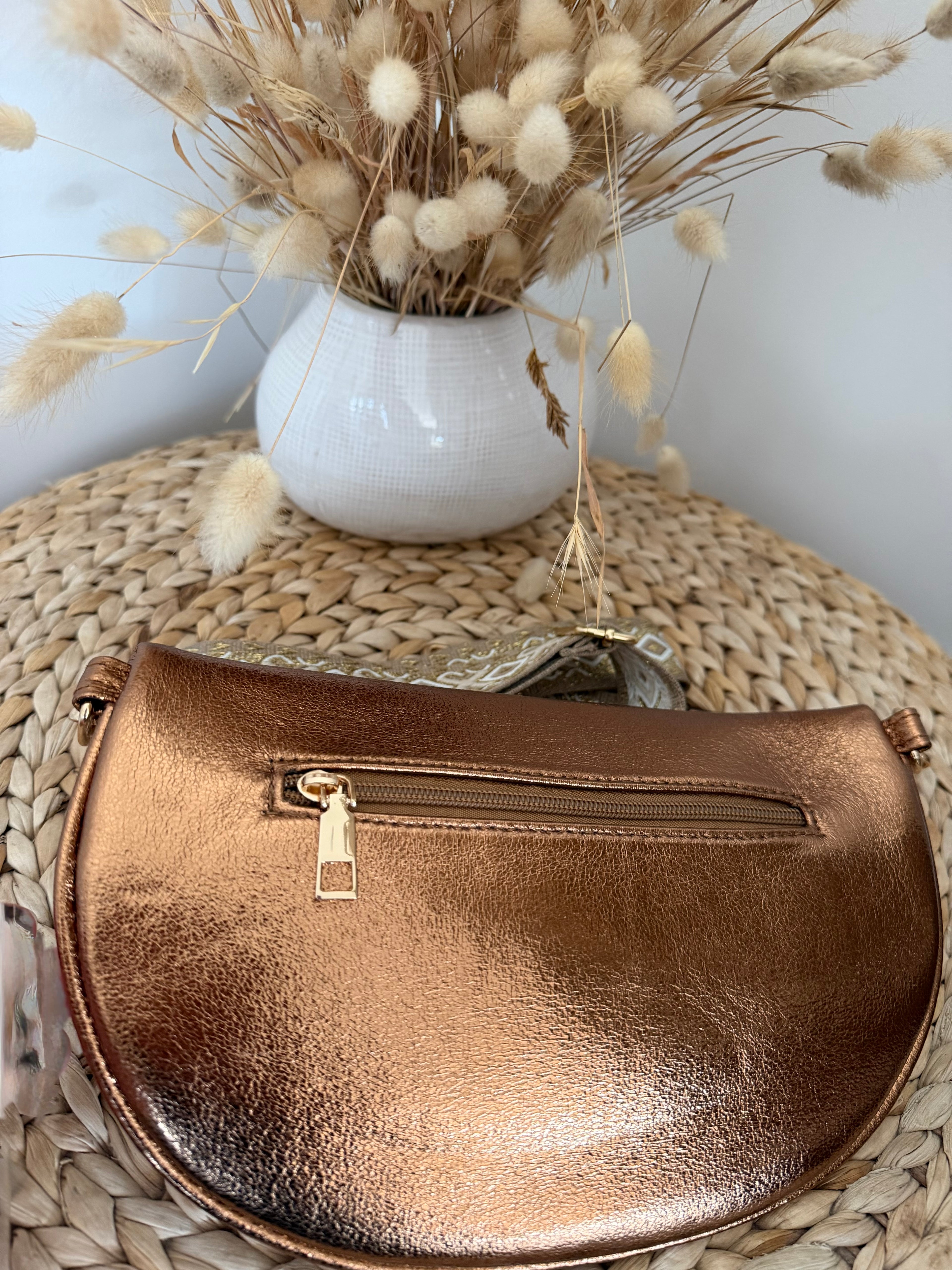 Sac Banane Bohème – Motif Géométrique Camel & Bronze