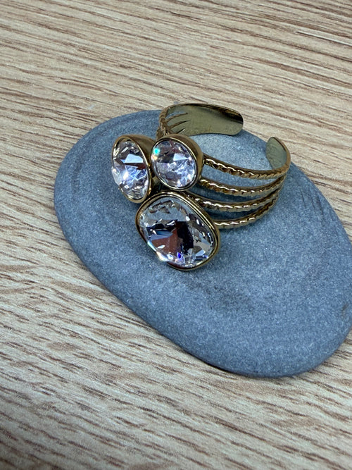 Bague Ajustable Dorée et Cristaux Scintillants Multi-Pierres