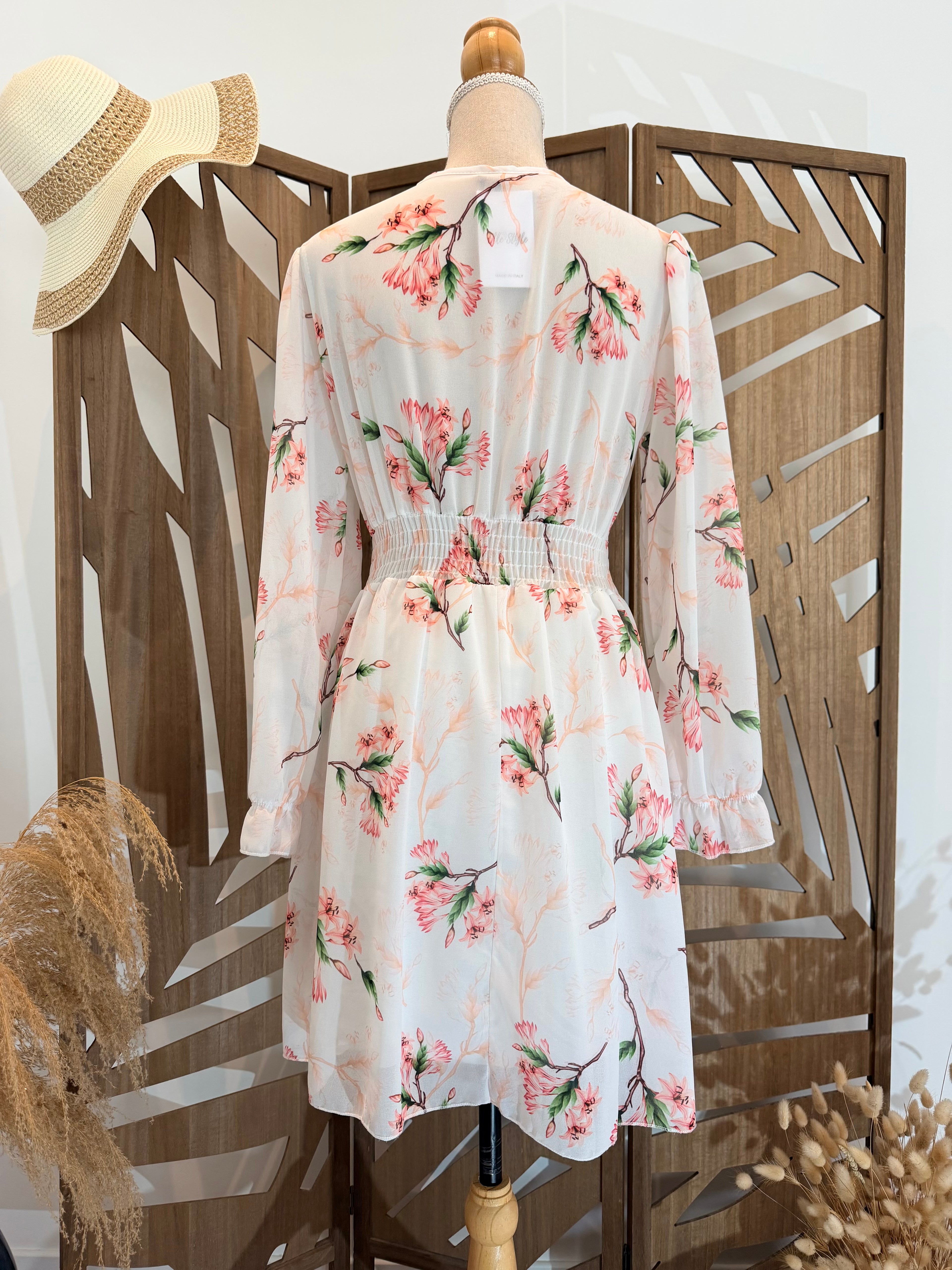 Robe Courte Fleurie Manches Longues