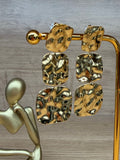 Boucles d'Oreilles Pendantes Acier Inoxydable Doré - Formes Géométriques Texturées