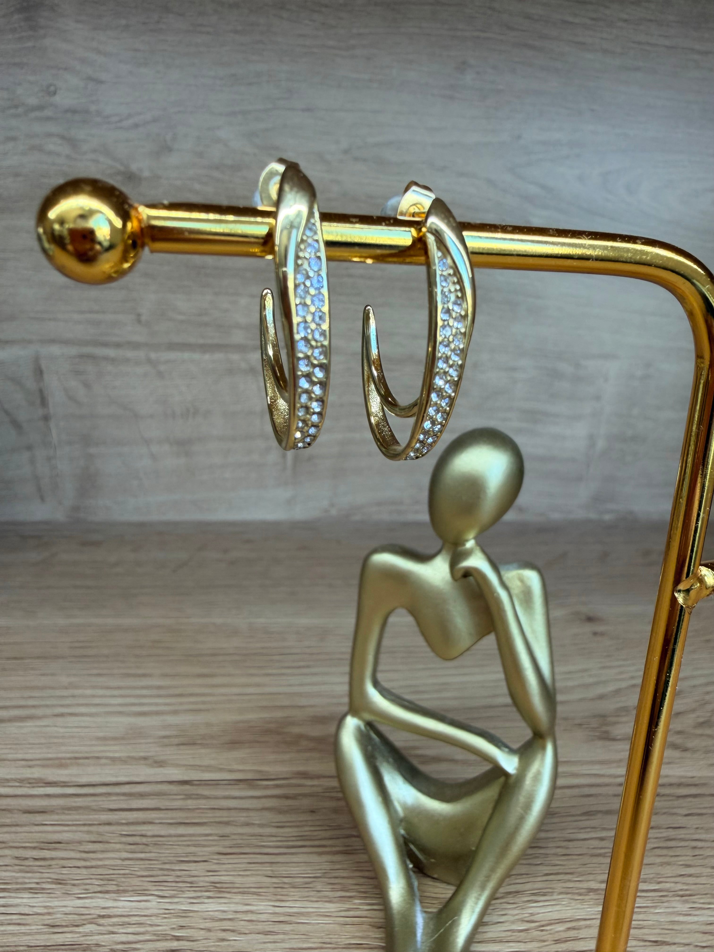 Boucles d'Oreilles Créoles Dorées – Strass