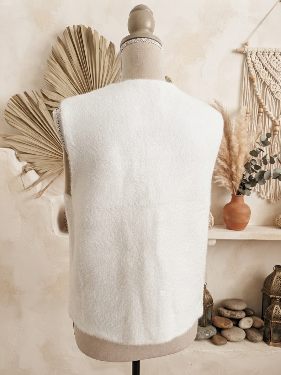 Gilet sans manches effet duveteux à boutons dorés