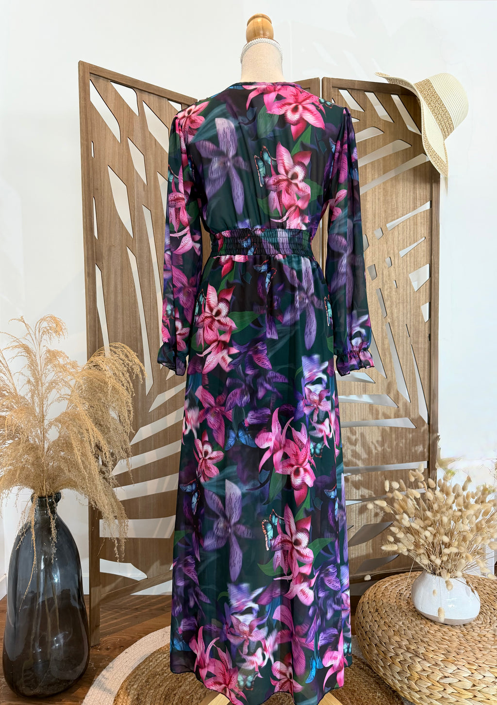 Robe Manches Longues – Fleurie Fond Noir