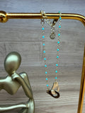 Bracelet Acier Inoxydable Doré - Pendentif Menottes et Perles Turquoise