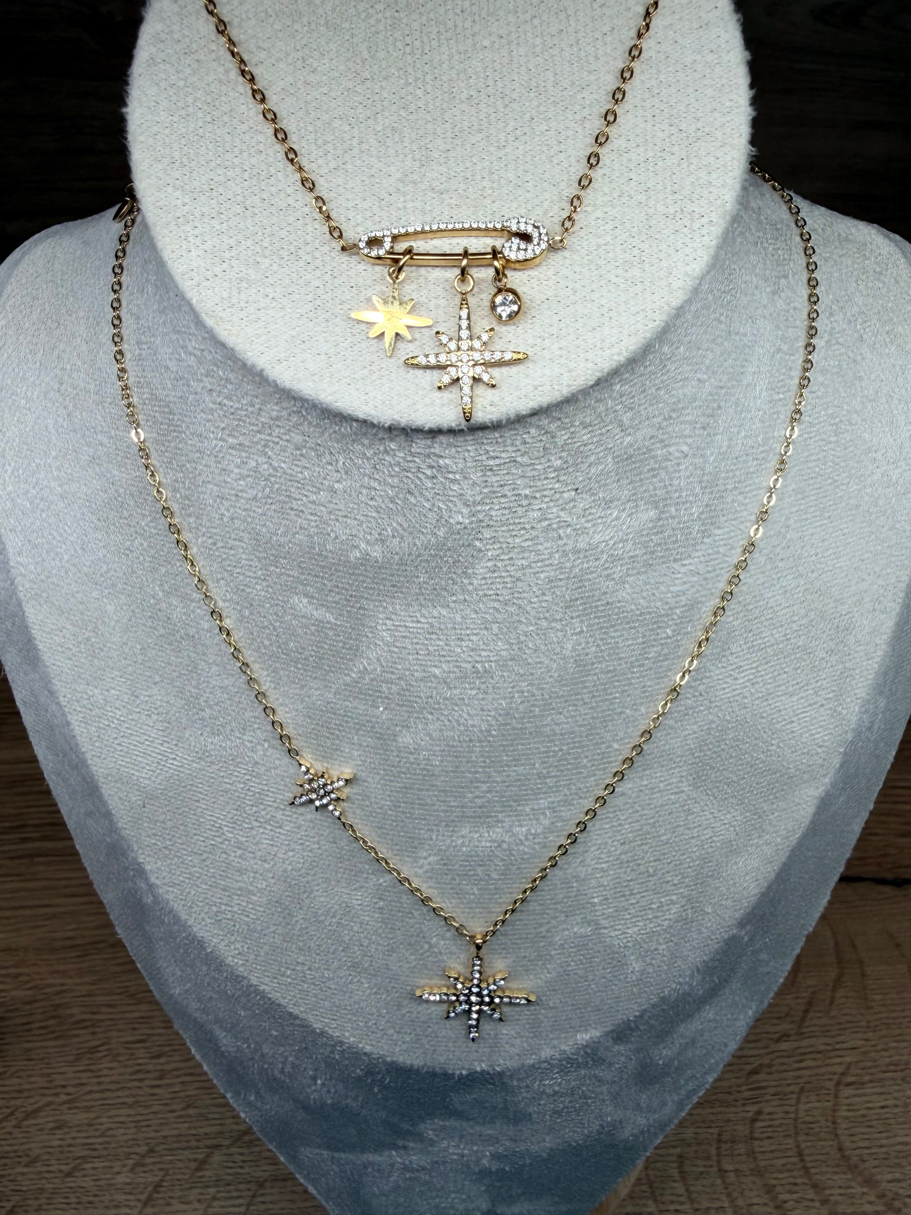 Parure Bracelet et Collier "Éclat Céleste" - Motif Étoiles et Épingle Dorée