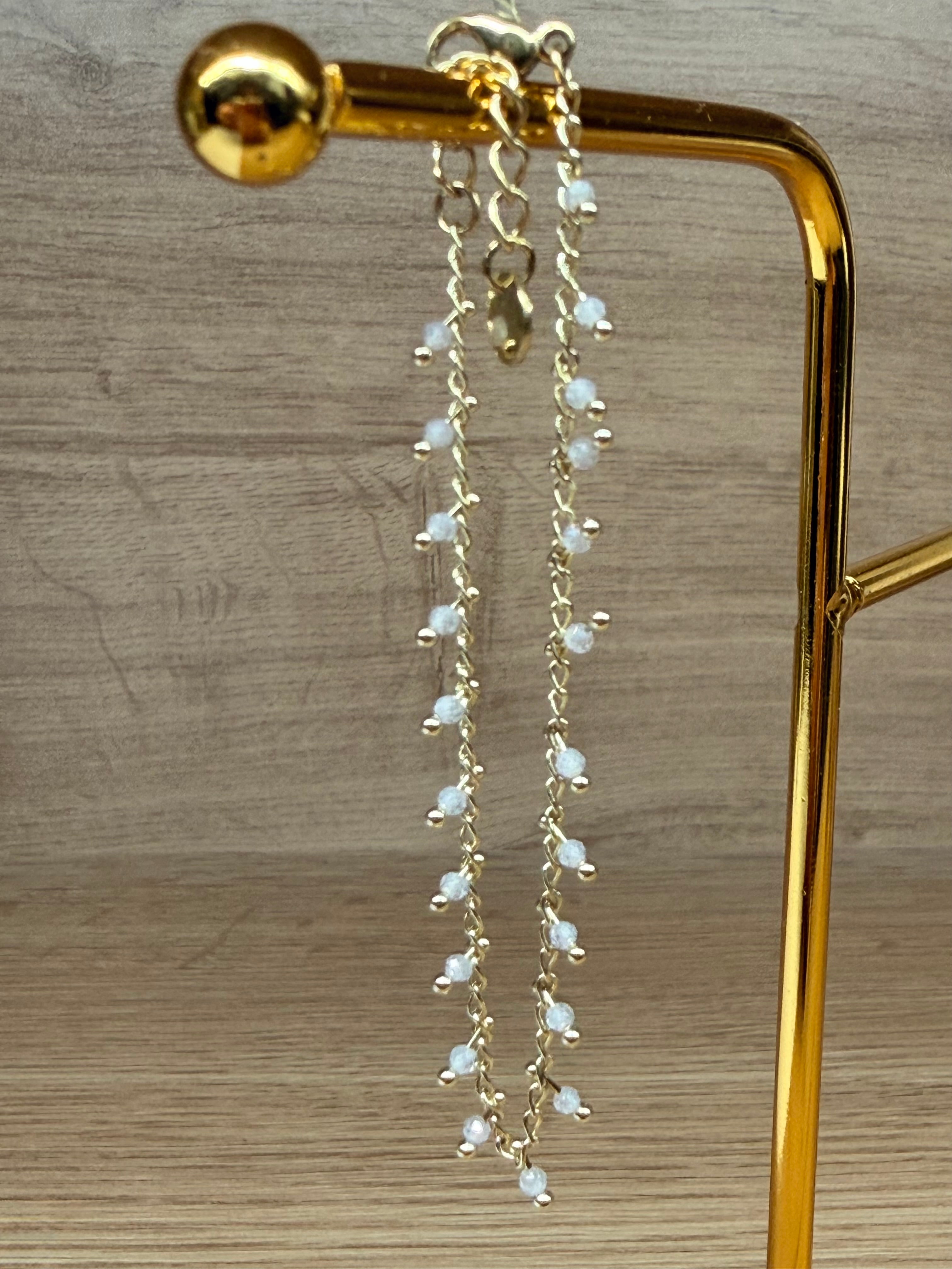 Bracelet Acier Inoxydable Doré et Perles Blanches / Transparentes