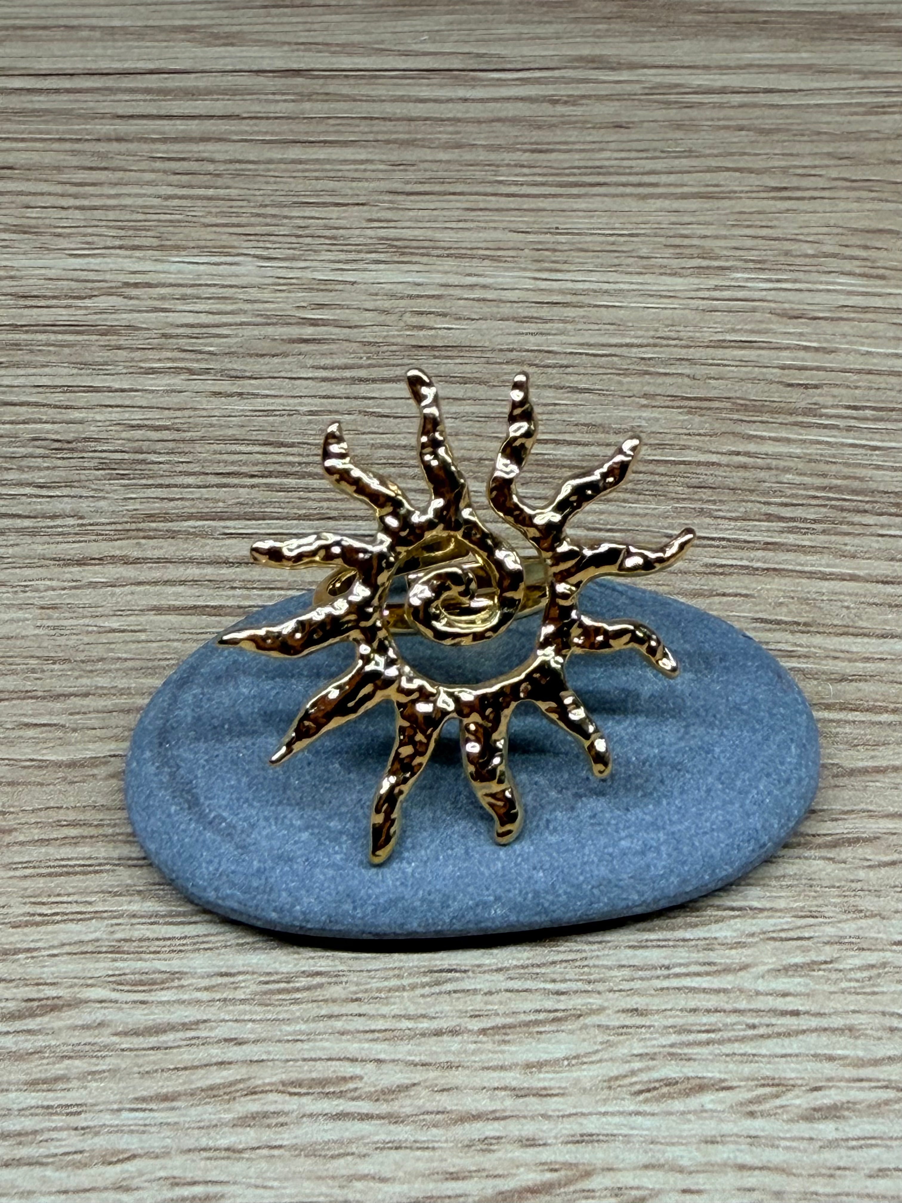 Bague Ajustable Acier Inoxydable Doré - Motif Soleil Spirale