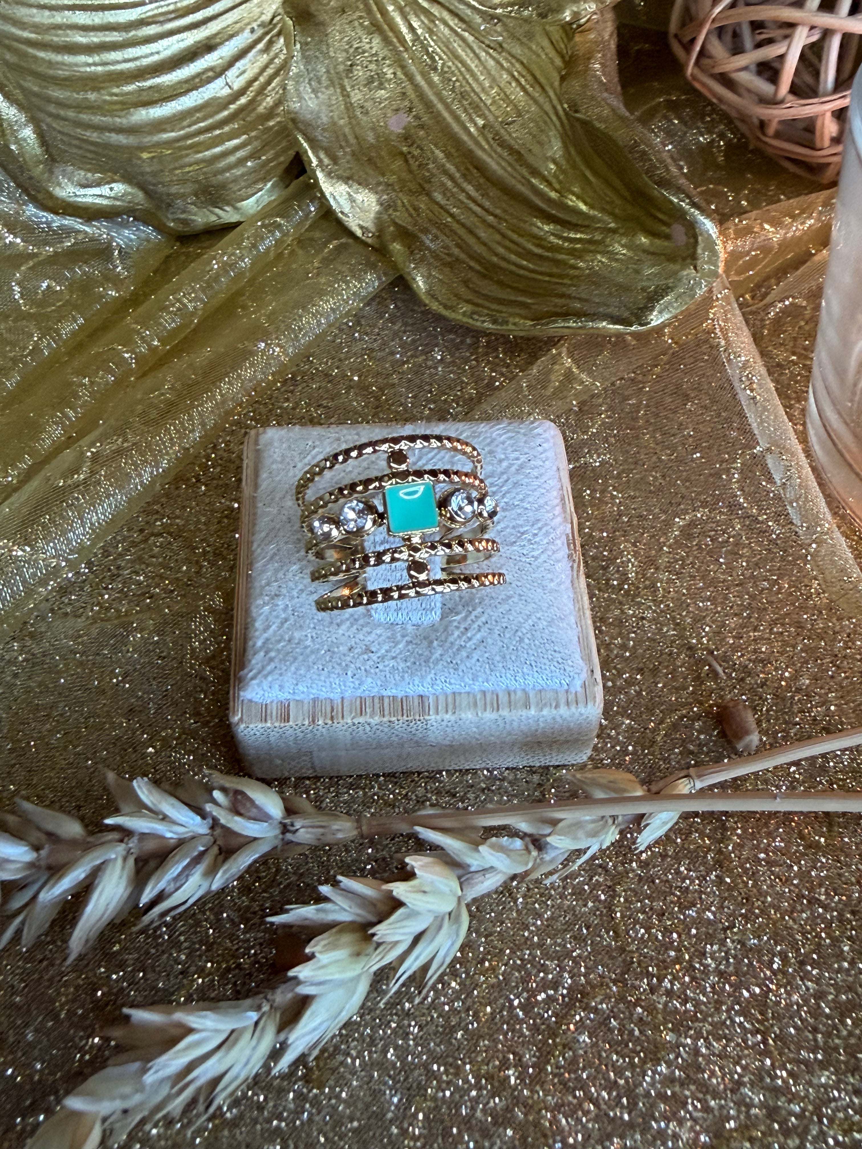Bague Ajustable Dorée – Pierre Turquoise