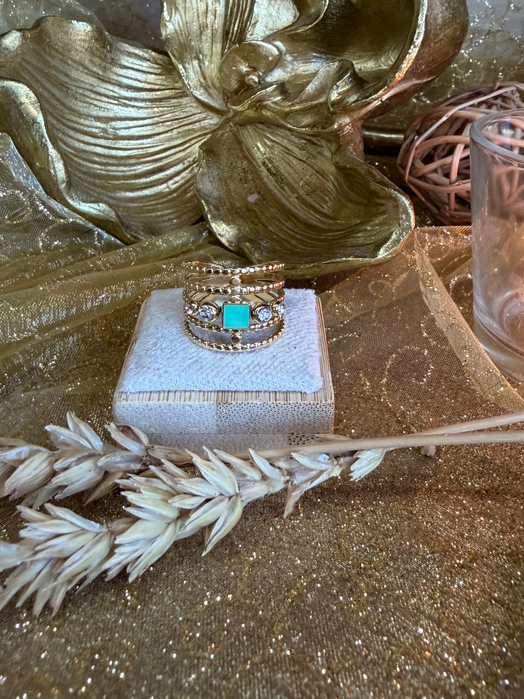 Bague Ajustable Dorée – Pierre Turquoise